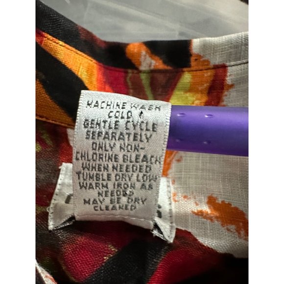 Chico’s size 0(S) orange tropical print 100% linen button front 3/4 sleeve top - Picture 5 of 6